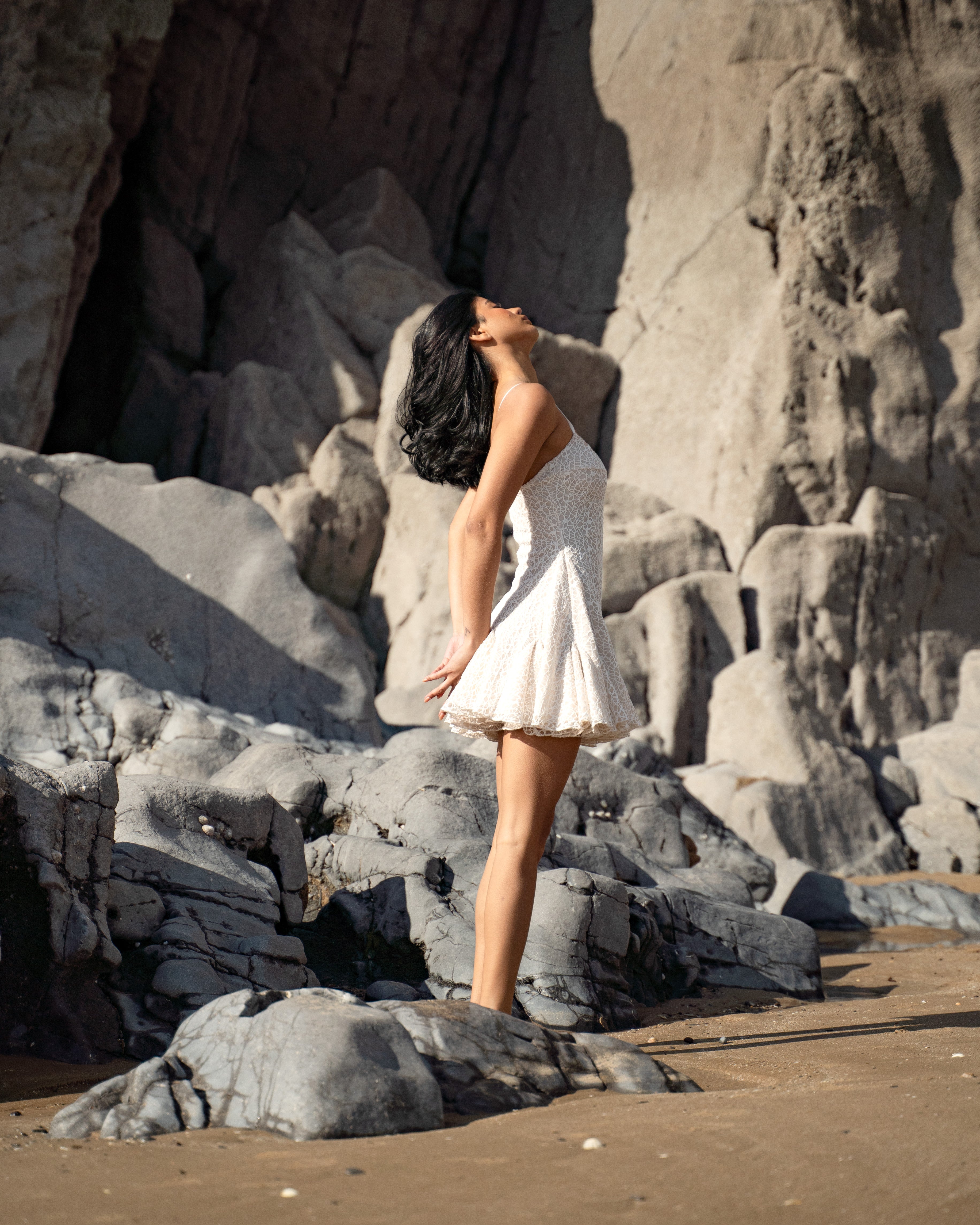 Lace Mini Dress in Soft Ivory - MARISELLE