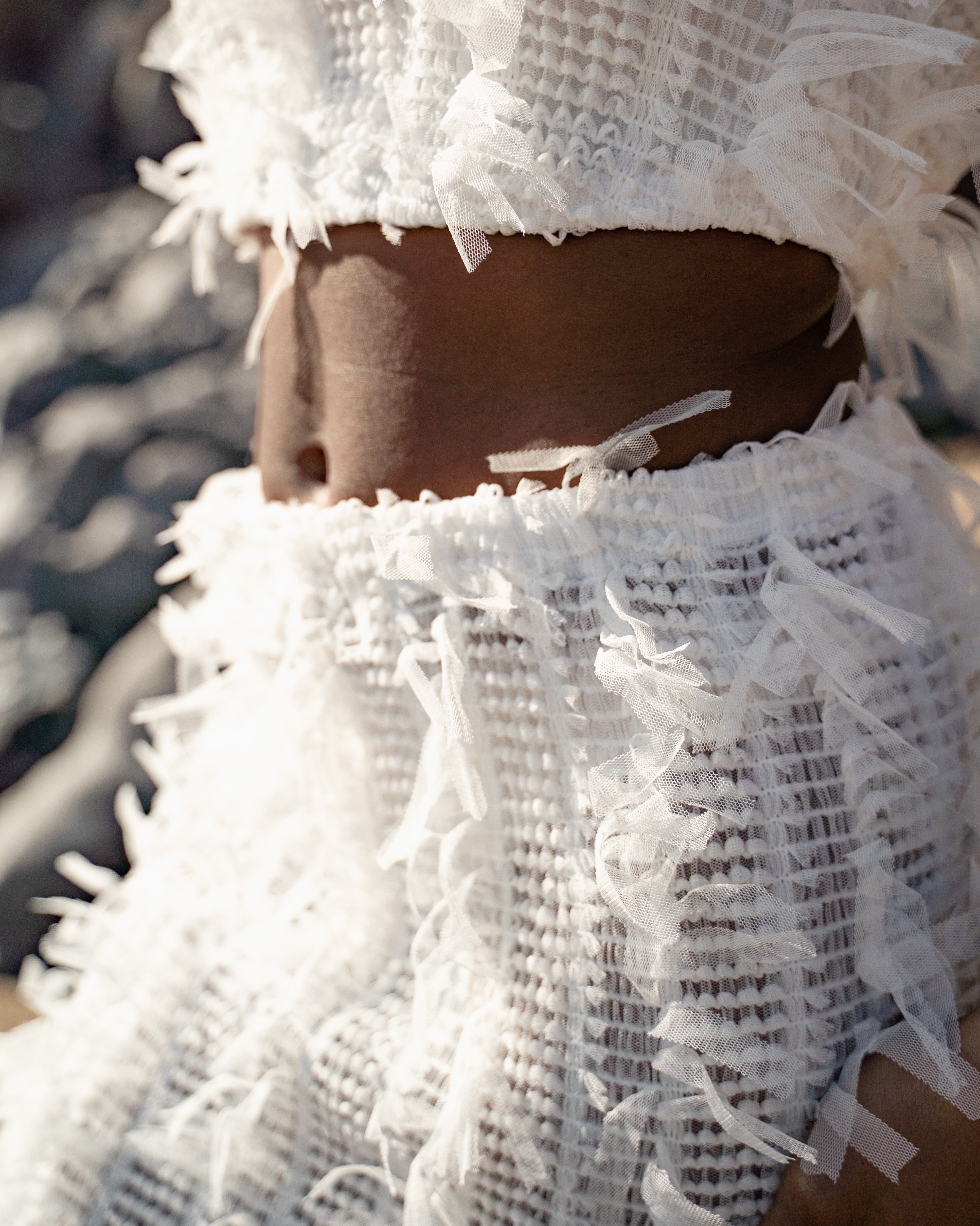 Textured High-Waisted Maxi Skirt in white - ELODIE SKIRT