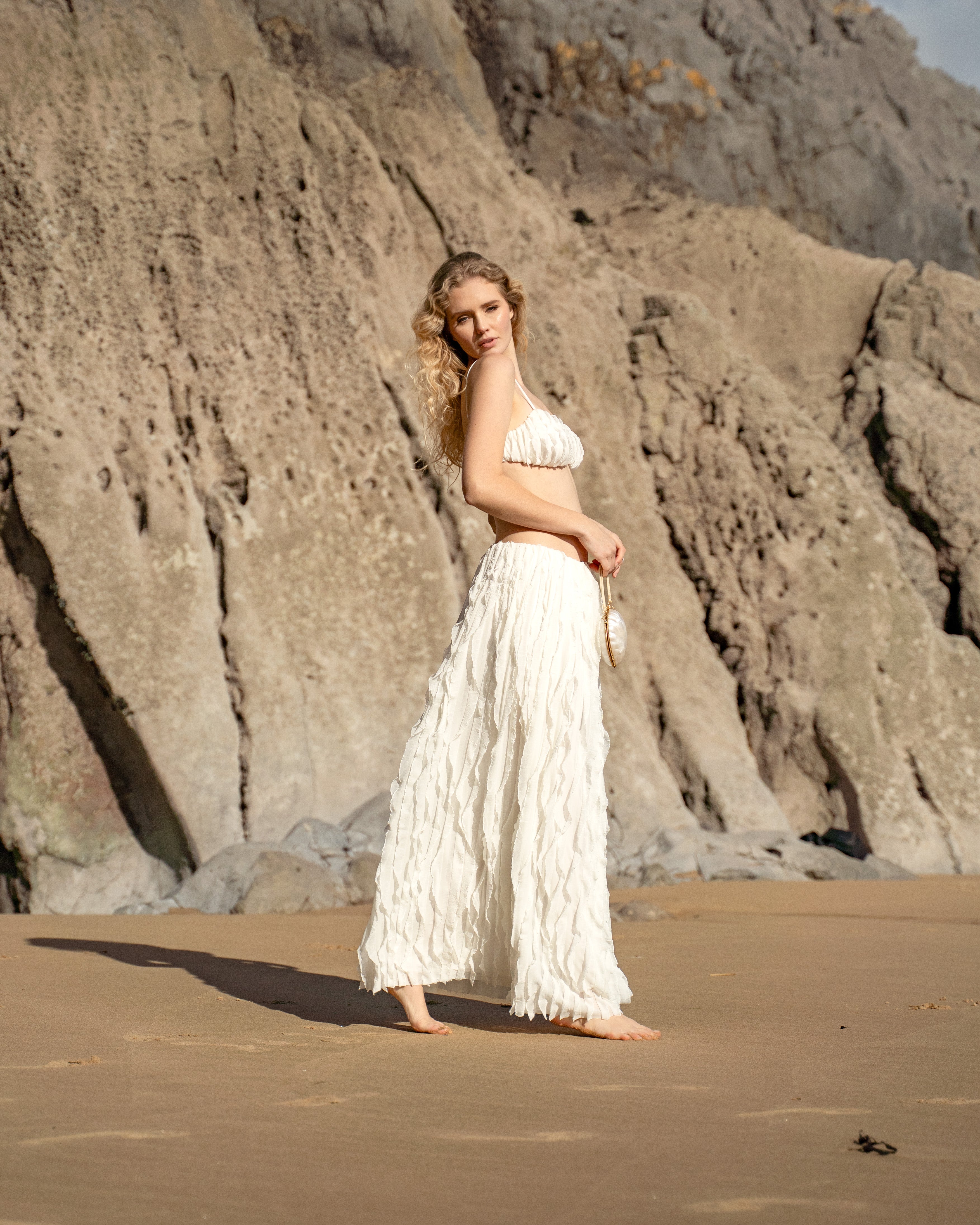 Ruched Bralette with Delicate Straps in Ivory - Arielle Top