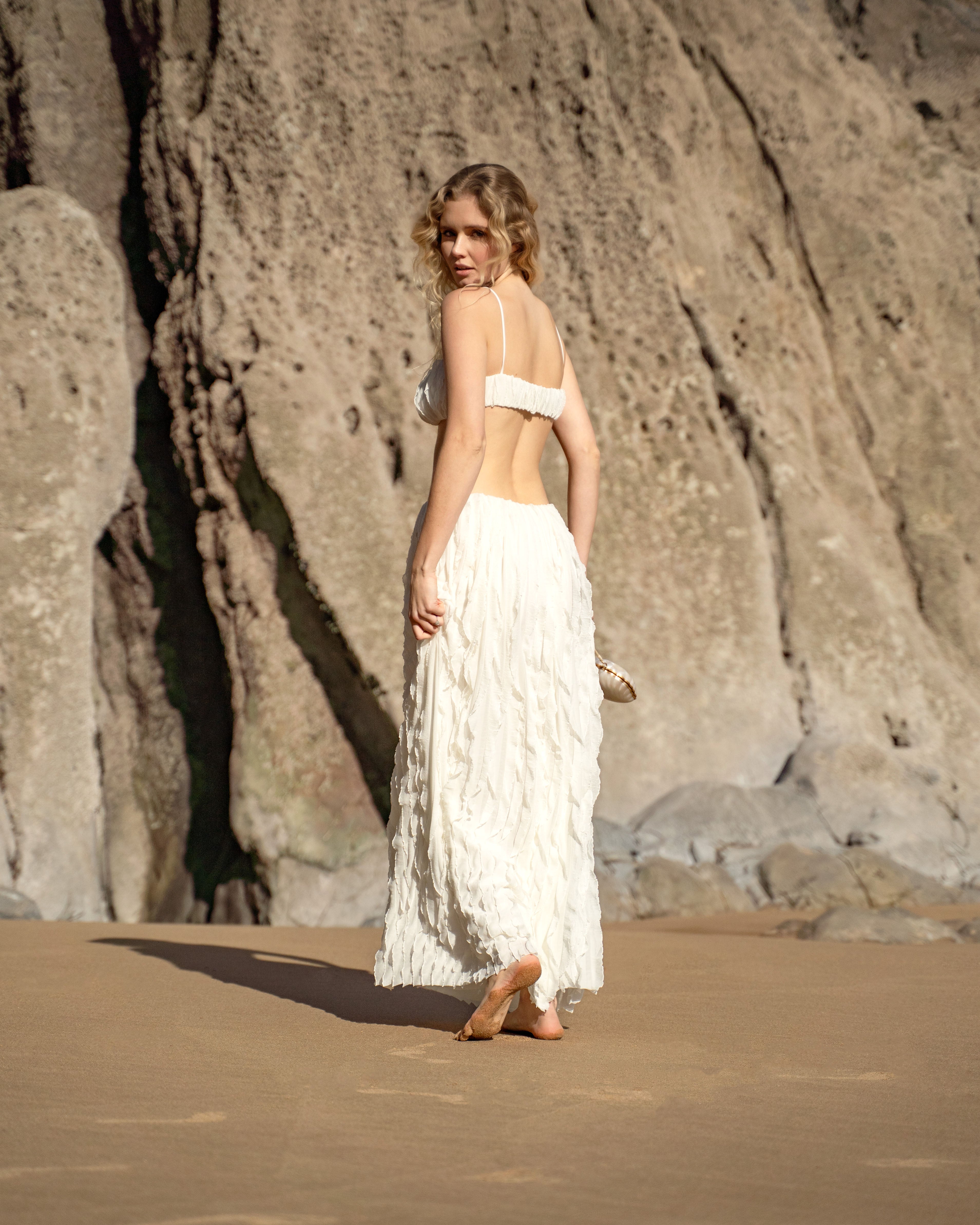 Ruched Bralette with Delicate Straps in Ivory - Arielle Top