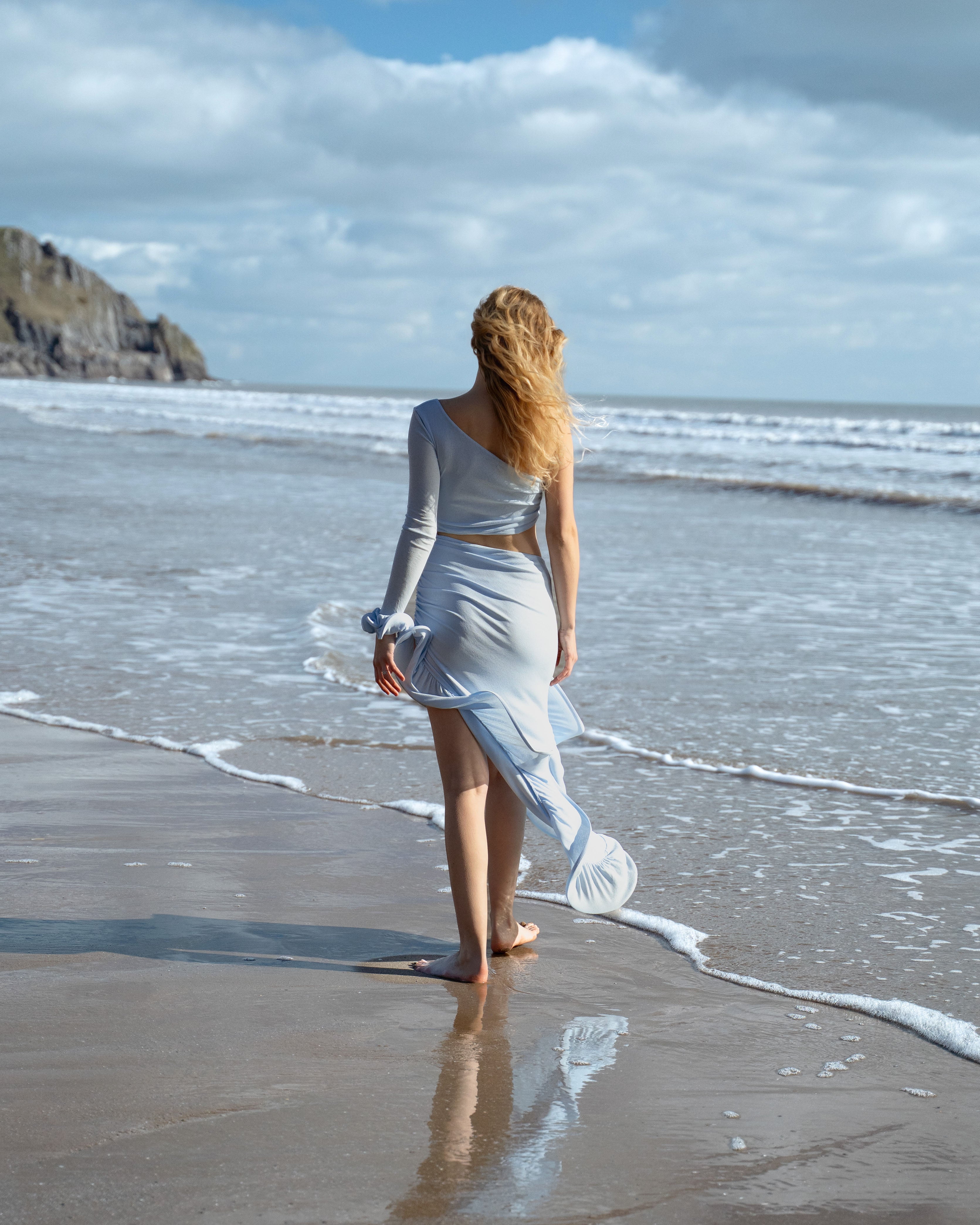 Asymmetrical One-Shoulder Maxi Dress in Powder Blue - ADELLA