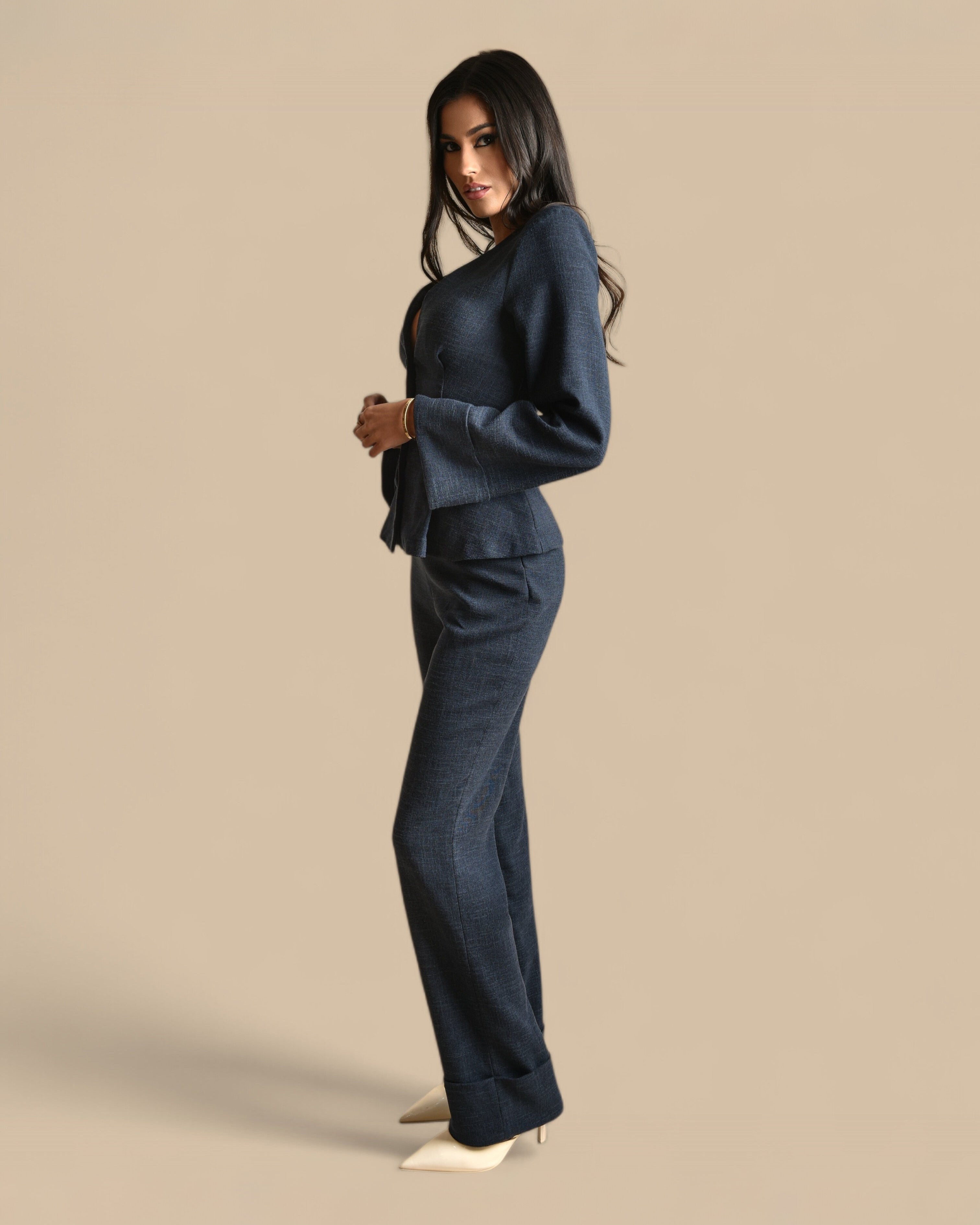 Tailored Flared Blazer and Wide-Leg Trouser Set - ATHENA