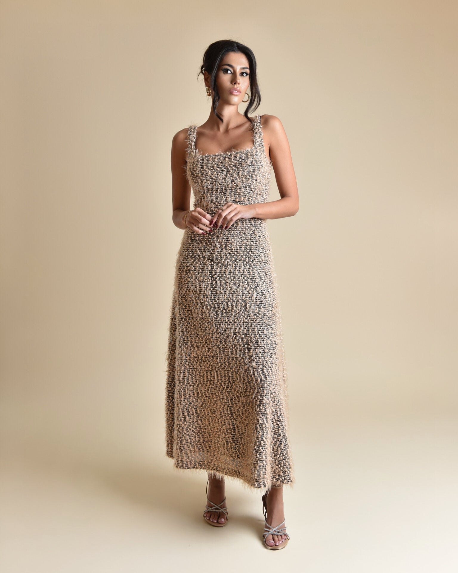 Textured Midi Dress - Neutral Mix