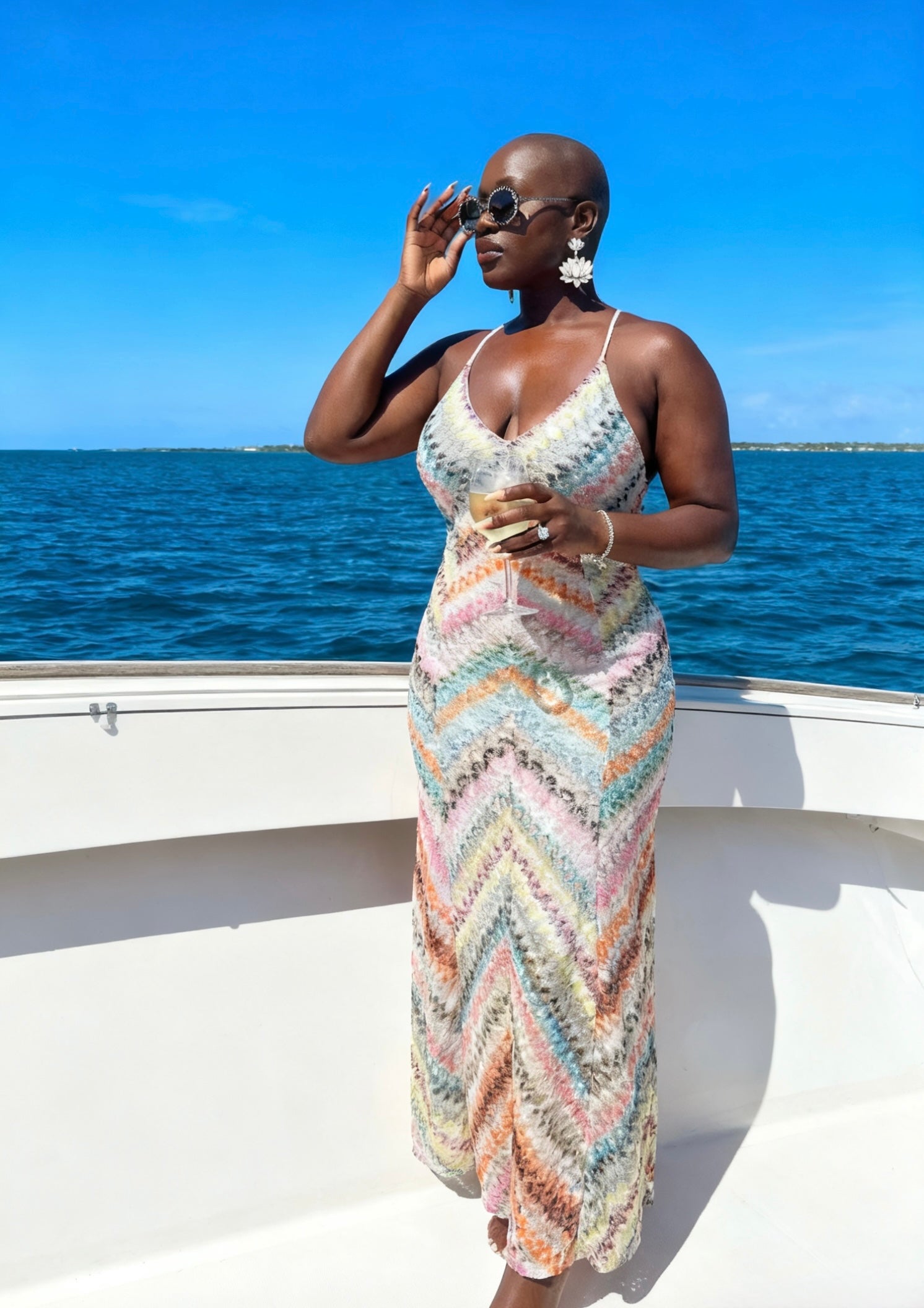 Multi-Color Chevron Knit Backless Maxi Dress 14