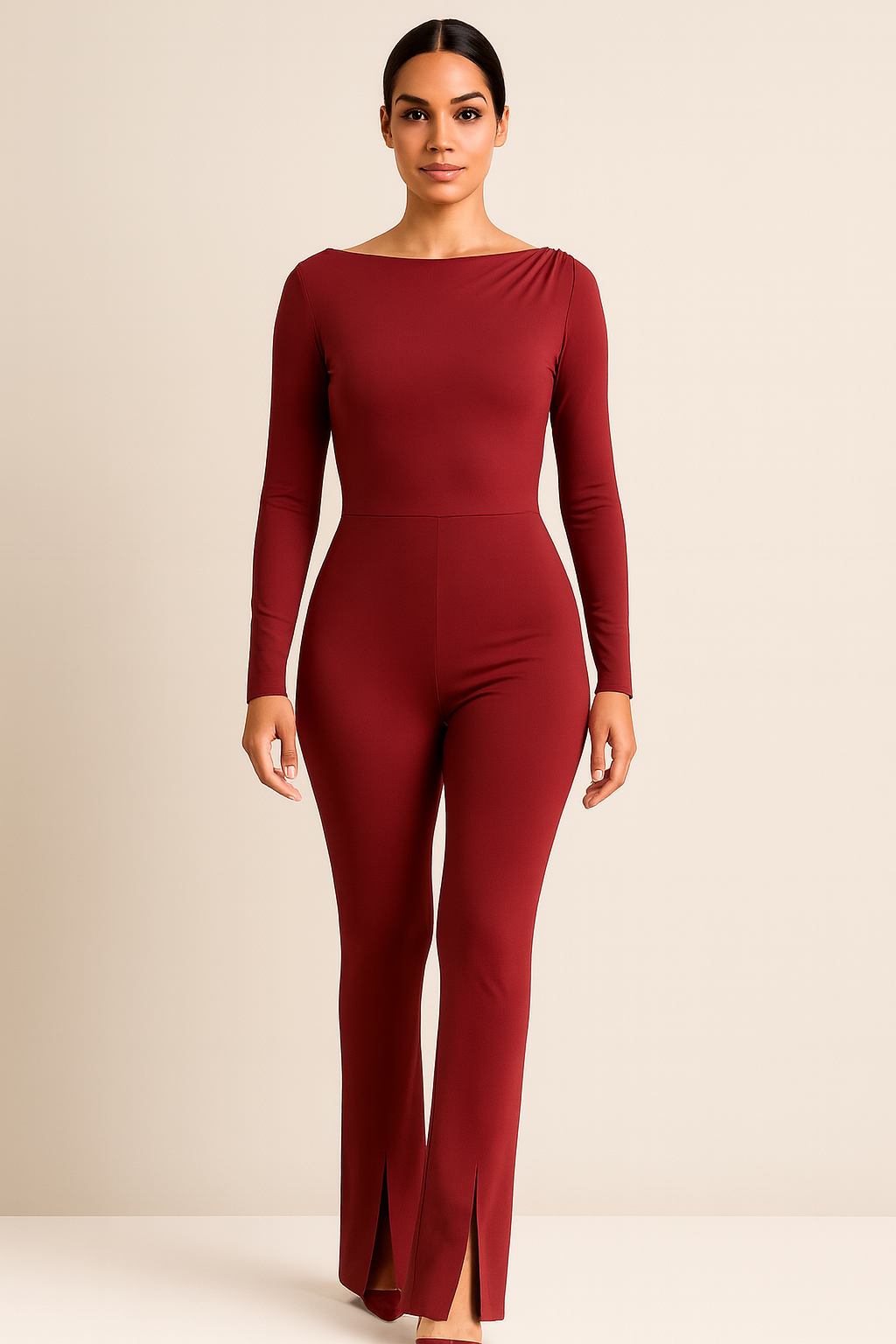 Ruby Luxe Backless Long-Sleeve Jumpsuit